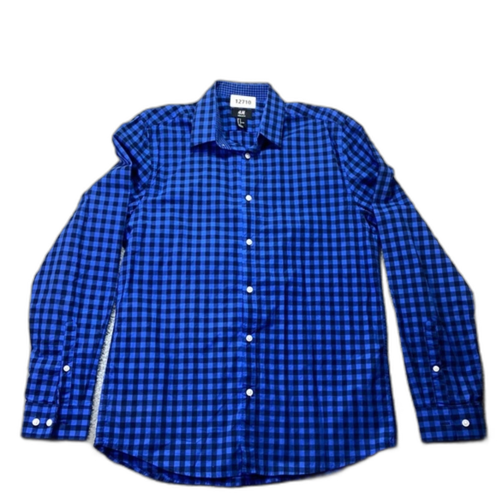 H&M Long Sleeve Business Casual Shirt Size Medium Blue/Black Checkered